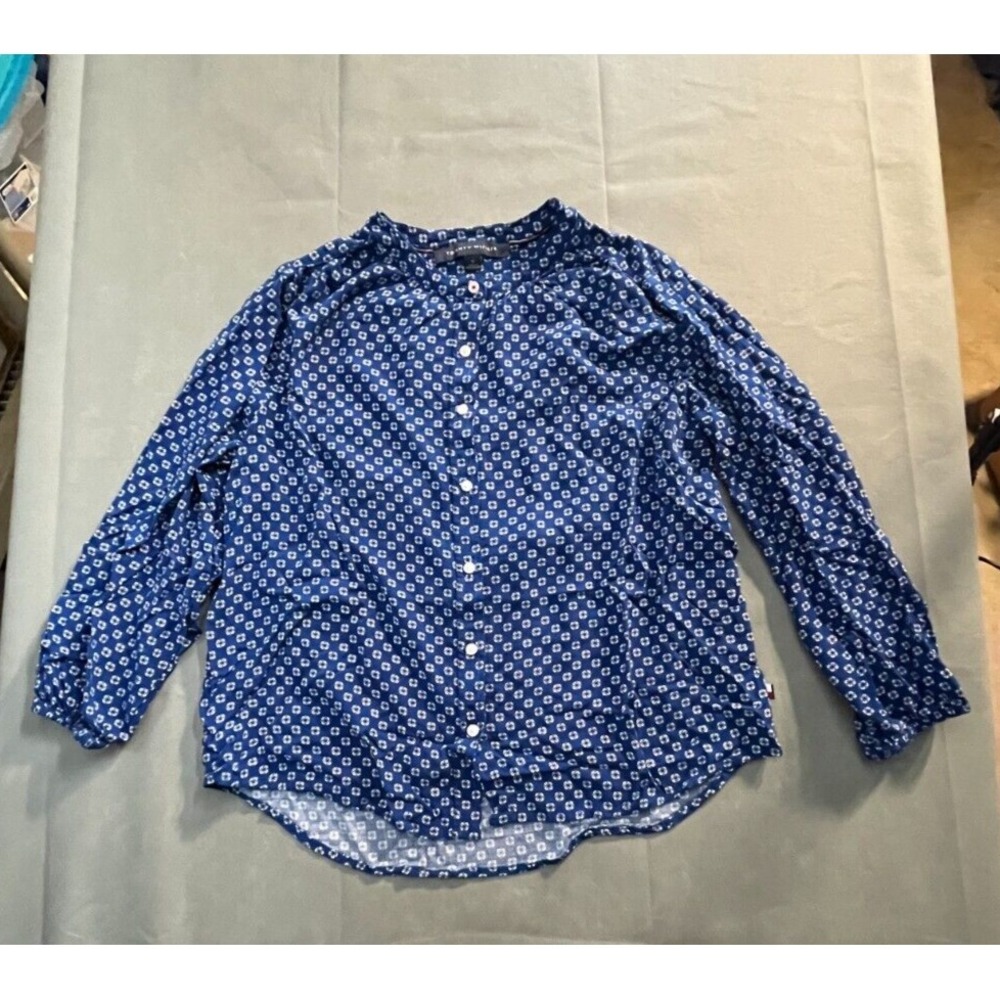 Tommy Hilfiger Blue Floral Shirt Womens Medium Long Sleeve Front Button Outdoor